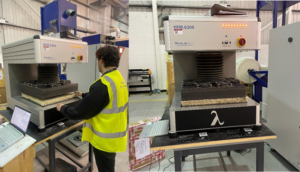 Sample installation in HFM (left) and fully installed sample (right)