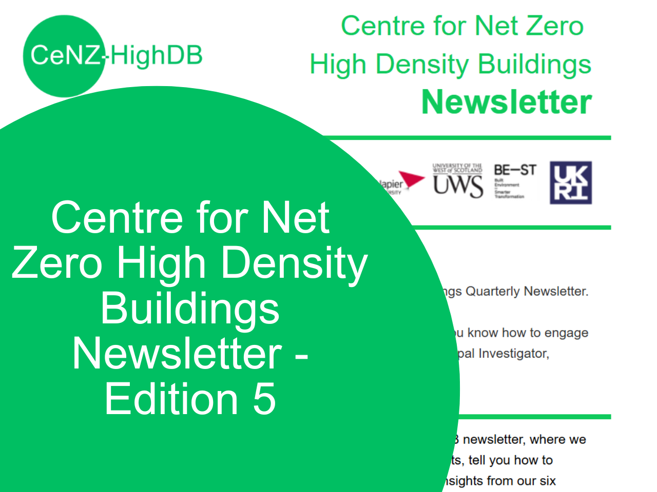 Centre for Net Zero High Density Buildings Newsletter - Edition 5