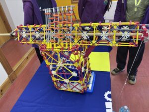 Picture of a crane made from construction strips