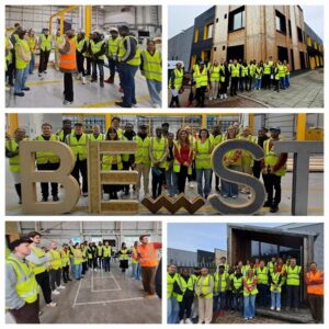 Photo collage showing a group visiting the BE-ST headquarters