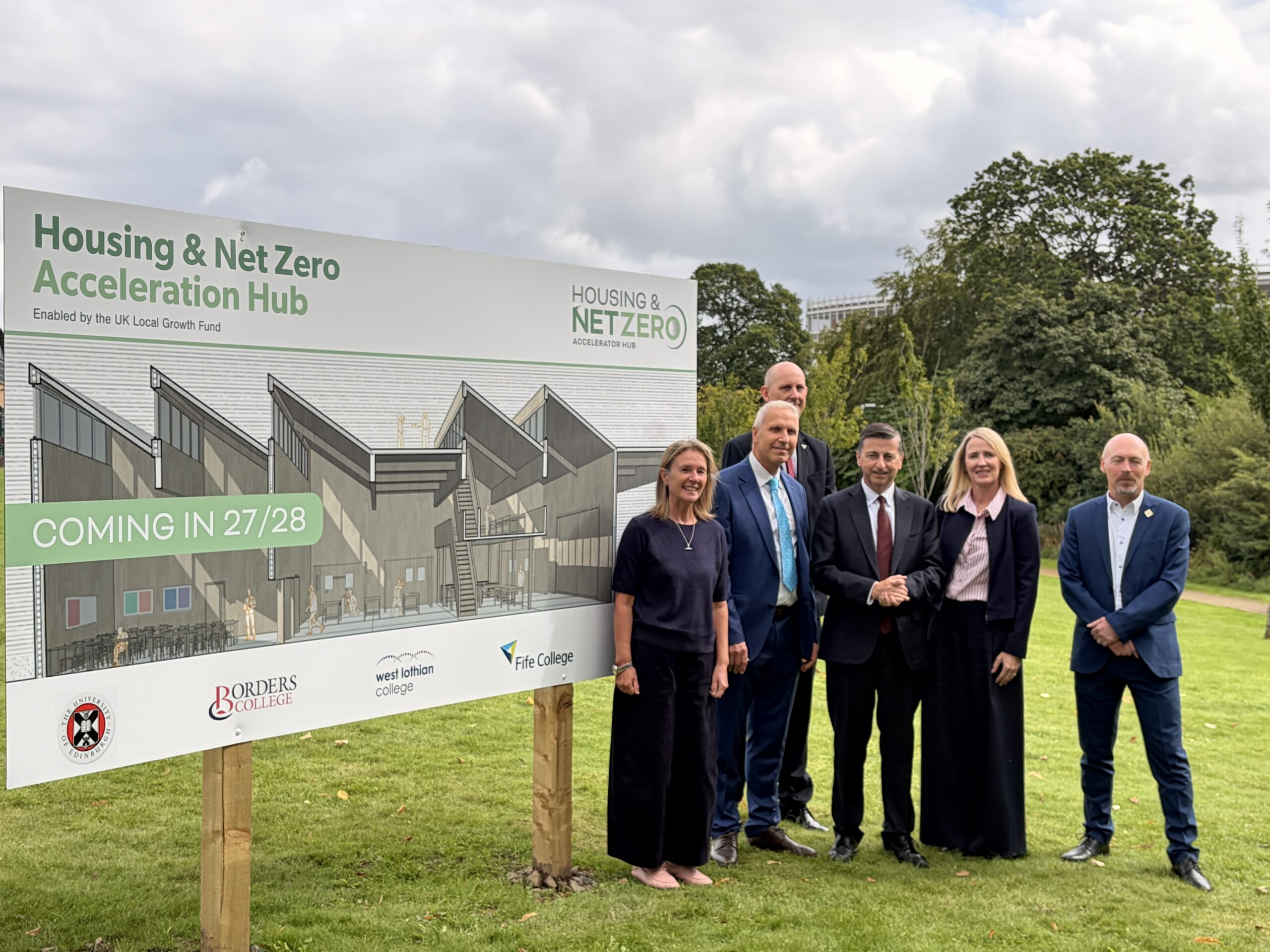 IMG_0033 Secretary of State with the four Principals of the regional colleges (Edinburgh, Fife, West Lothian and Scottish Borders) at the site of the planned hub at West Lothian College